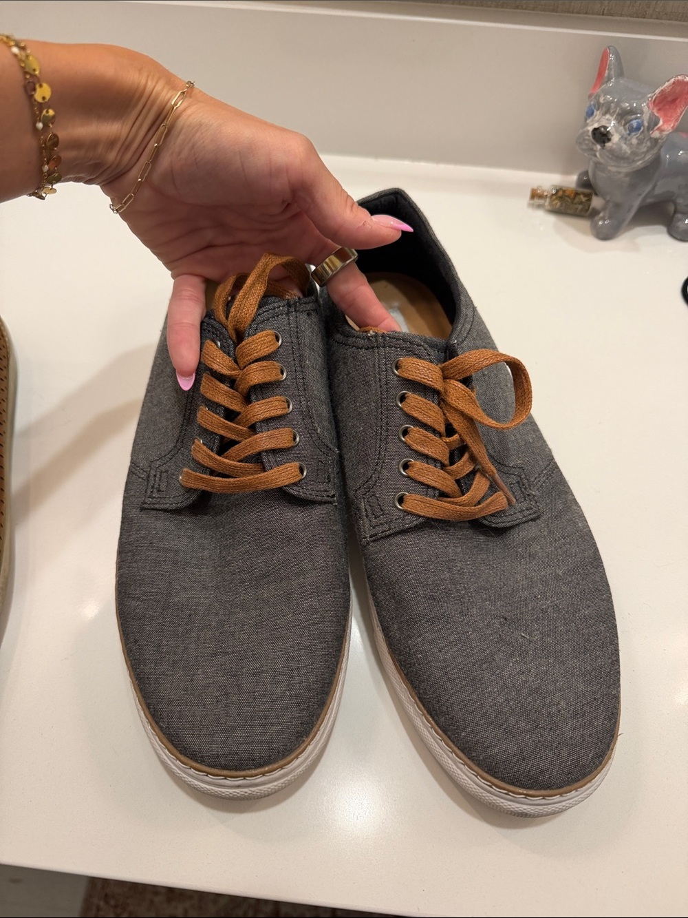 Steve Madden Casual Gray Canvas Men's Sneakers with Brown Laces